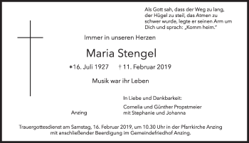 Traueranzeige von Maria Stengel von Süddeutsche Zeitung