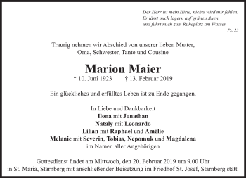 Traueranzeige von Marion Maier von Süddeutsche Zeitung