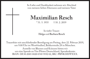 Traueranzeige von Maximilian Resch von Süddeutsche Zeitung