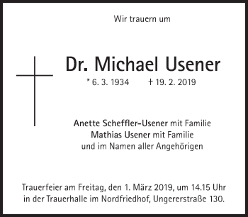 Traueranzeige von Michael Usener von Süddeutsche Zeitung