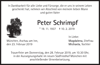 Traueranzeige von Peter Schrimpf von Süddeutsche Zeitung