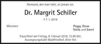Traueranzeige von Schiller Margrit Dr.  von Süddeutsche Zeitung