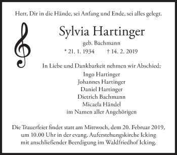 Traueranzeige von Sylvia Hartinger von Süddeutsche Zeitung