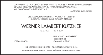 Traueranzeige von Werner Lambert Kutzner  von Süddeutsche Zeitung