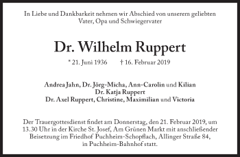 Traueranzeige von Wilhelm Ruppert von Süddeutsche Zeitung