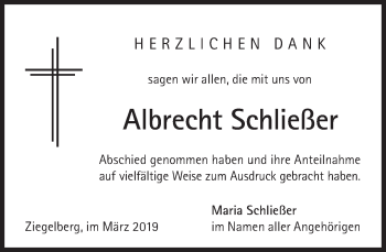 Traueranzeige von Albrecht Schließer von Süddeutsche Zeitung