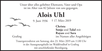 Traueranzeige von Alois Uhl von Süddeutsche Zeitung