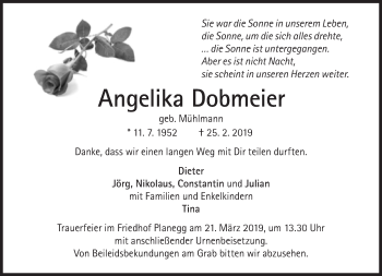 Traueranzeige von Angelika Dobmeier von Süddeutsche Zeitung