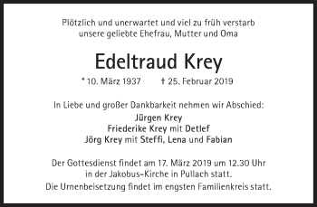 Traueranzeige von Edeltraud Krey von Süddeutsche Zeitung
