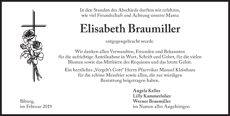  Traueranzeige für Elisabeth Braumiller vom 02.03.2019 aus Süddeutsche Zeitung