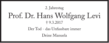 Traueranzeige von Hans Wolfgang Levi von Süddeutsche Zeitung