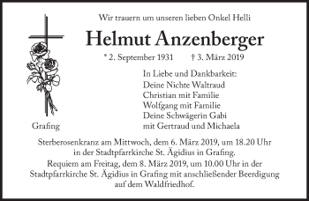 Traueranzeige von Helmut Anzenberger von Süddeutsche Zeitung