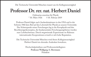 Traueranzeige von Herbert Daniel von Süddeutsche Zeitung