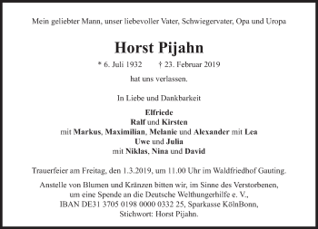 Traueranzeige von Horst Pijahn von Süddeutsche Zeitung