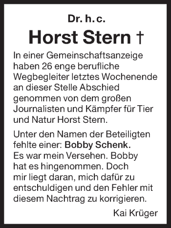 Traueranzeige von Horst Stern von Süddeutsche Zeitung