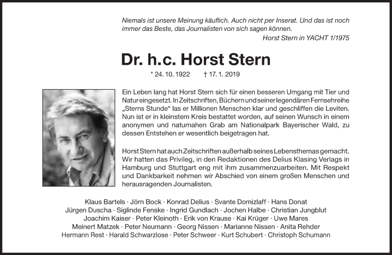  Traueranzeige für Horst Stern vom 23.03.2019 aus Süddeutsche Zeitung