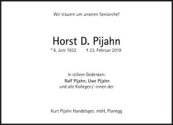 Traueranzeige von Horst D. Pijahn  von Süddeutsche Zeitung