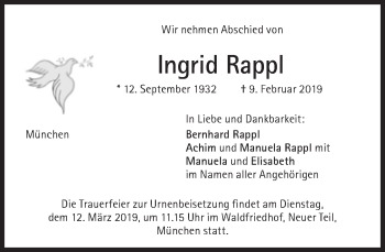 Traueranzeige von Ingrid Rappl von Süddeutsche Zeitung
