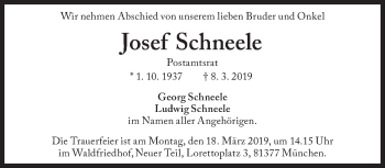 Traueranzeige von Josef Schneele von Süddeutsche Zeitung