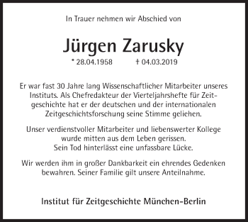 Traueranzeige von Jürgen Zarusky von Süddeutsche Zeitung