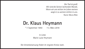 Traueranzeige von Klaus Heymann von Süddeutsche Zeitung