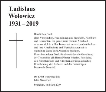 Traueranzeige von Ladislaus Wolowicz von Süddeutsche Zeitung