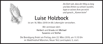 Traueranzeige von Luise Holzbock von Süddeutsche Zeitung