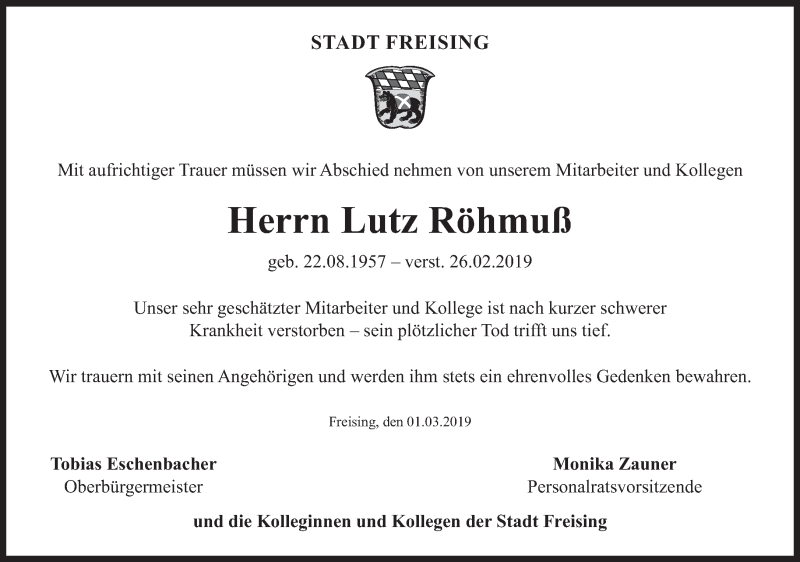  Traueranzeige für Lutz Röhmuß vom 08.03.2019 aus Süddeutsche Zeitung