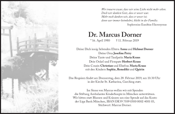 Traueranzeige von Marcus Dorner von Süddeutsche Zeitung