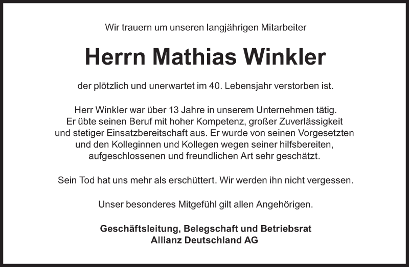  Traueranzeige für Mathias Winkler vom 02.03.2019 aus Süddeutsche Zeitung