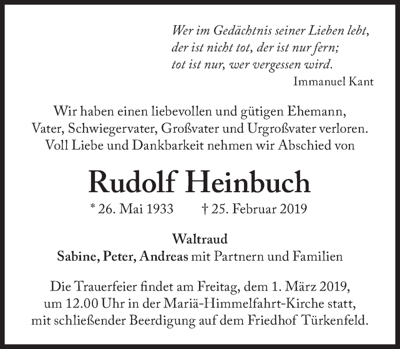  Traueranzeige für Rudolf Heinbuch vom 27.02.2019 aus Süddeutsche Zeitung