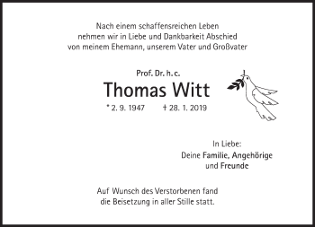 Traueranzeige von Thomas Witt von Süddeutsche Zeitung