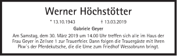 Traueranzeige von Werner Höchstötter von Süddeutsche Zeitung