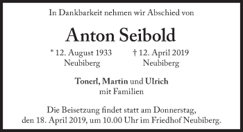 Traueranzeige von Anton Seibold von Süddeutsche Zeitung