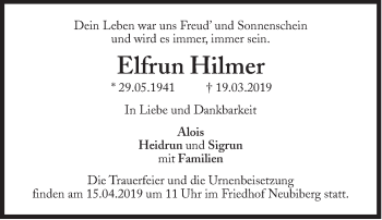 Traueranzeige von Elfrun Hilmer von Süddeutsche Zeitung