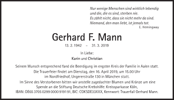 Traueranzeige von Gerhard F. Mann von Süddeutsche Zeitung