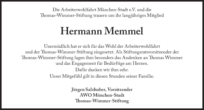  Traueranzeige für Hermann Memmel vom 16.04.2019 aus Süddeutsche Zeitung