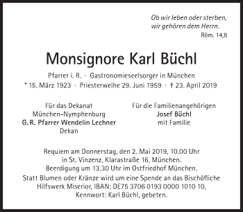 Traueranzeige von Karl Büchl von Süddeutsche Zeitung