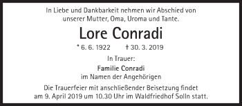 Traueranzeige von Lore Conradi von Süddeutsche Zeitung