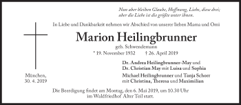 Traueranzeige von Marion Heilingbrunner von Süddeutsche Zeitung