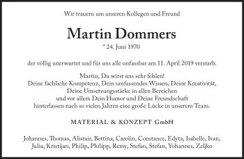 Traueranzeige von Martin Dommers von Süddeutsche Zeitung