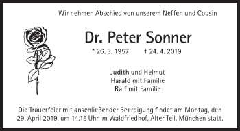 Traueranzeige von Peter Sonner von Süddeutsche Zeitung