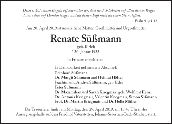 Traueranzeige von Renate Süßmann von Süddeutsche Zeitung