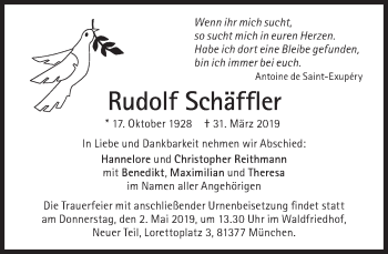 Traueranzeige von Rudolf Schäffler von Süddeutsche Zeitung