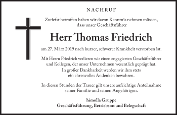 Traueranzeige von Thomas Friedrich von Süddeutsche Zeitung