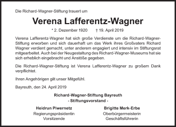 Traueranzeige von Verena Lafferentz-Wagner von Süddeutsche Zeitung