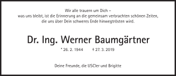 Traueranzeige von Werner Baumgärtner von Süddeutsche Zeitung