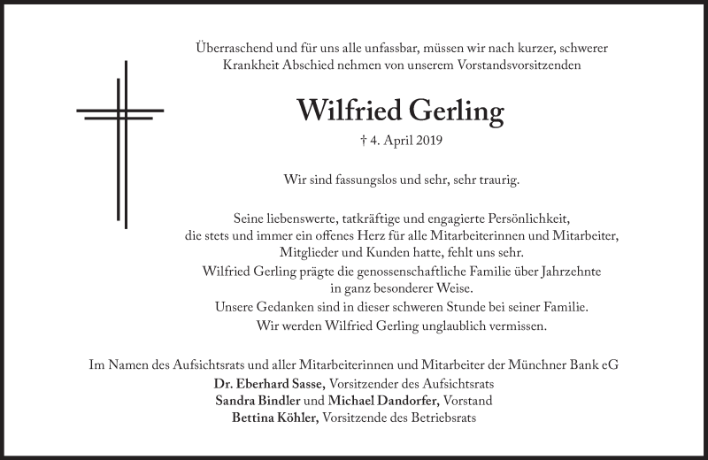  Traueranzeige für Wilfried Gerling vom 08.04.2019 aus Süddeutsche Zeitung