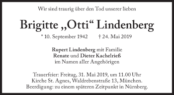 Traueranzeige von Brigitte  Lindenberg von Süddeutsche Zeitung
