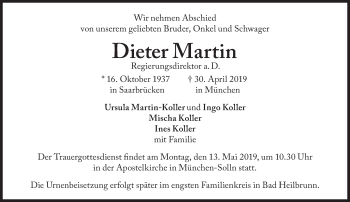 Traueranzeige von Dieter Martin von Süddeutsche Zeitung
